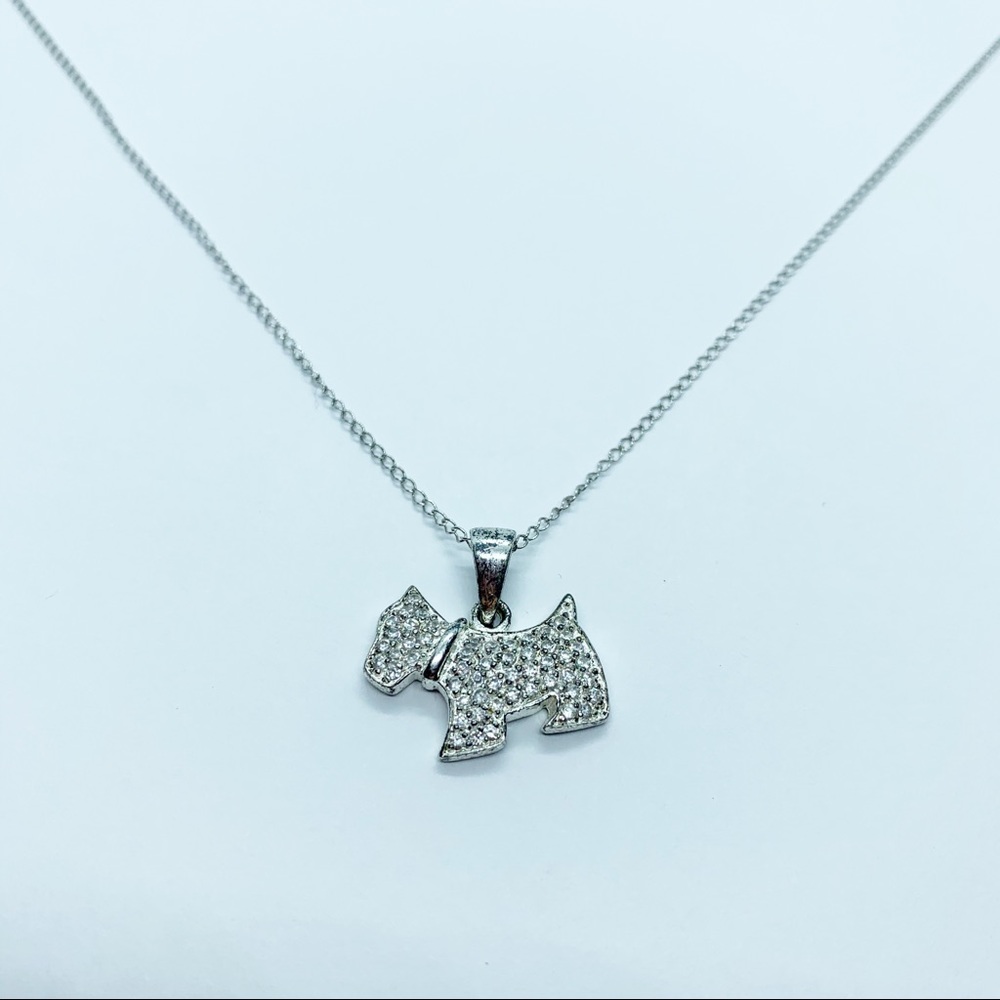 Cz Crystals Sterling Silver Dog Pendant Necklace